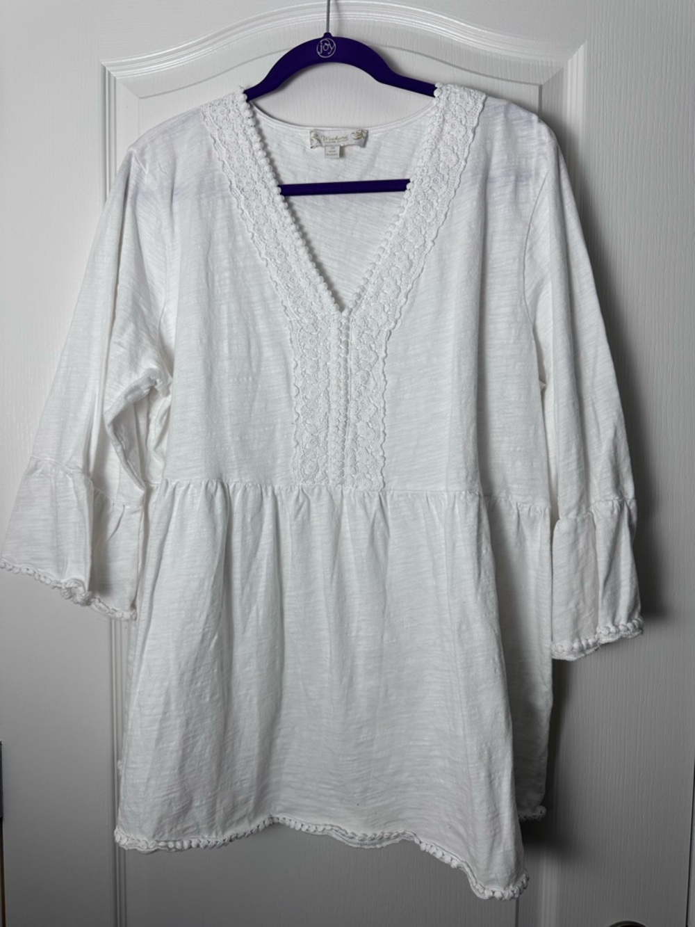 Suzanne Betro White Crochet-Trim Top